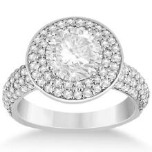 Pave Diamond Double Halo Engagement Ring 18k White Gold 2.09ctw