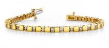 14KT YELLOW GOLD 1 CTW G-H VS2/SI1 ALTERNATING DIAMOND BLOCK TENNIS BRACELET