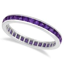 Princess-Cut Amethyst Eternity Ring Band 14k White Gold 1.36ctw