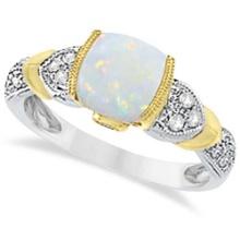 Tanzanite, Diamond and Opal Ring 14k Two-Tone Gold 1.10ctw