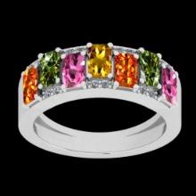 1.87 Ctw SI2/I1 Multi Sapphire And Diamond 14K White Gold Eternity Half Band Ring