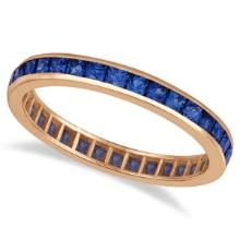 Princess-Cut Blue Sapphire Eternity Ring Band 14k Rose Gold 1.36ctw