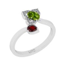 0.54 Ctw I2/I3 Multi Stone And Diamond 10K White Gold Ring