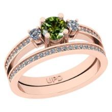 0.50 Ctw I2/I3 Green Sapphire And Diamond 10K Rose Gold Wedding Set Ring