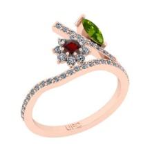 0.56 Ctw I2/I3 Multi Stone And Diamond 10K Rose Gold Ring