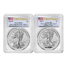 2021 Reverse Proof American Silver Eagle 2-Coin Designer Set PCGS PR70 FS (Type 1 & 2)