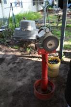 Bench grinder on custom-built stand