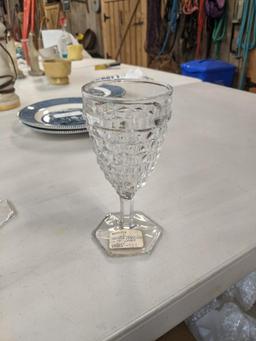8 Fostoria Hex Water Goblets