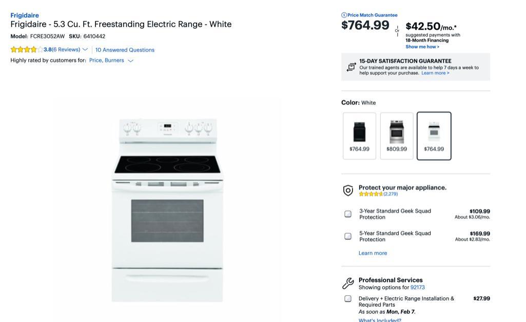 Frigidaire 30in Electric Stove