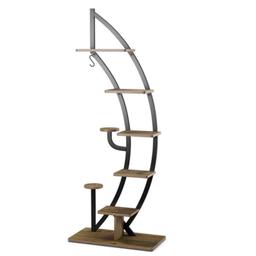 6 Tier 9 Potted Metal Plant Stand Holder Display Shelf With Hook-Natural