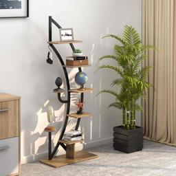 6 Tier 9 Potted Metal Plant Stand Holder Display Shelf With Hook-Natural