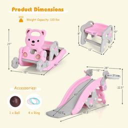 Costway 4-in-1 Rocking Horse & Slide Set Toddler Slide Playset w/Basketball Hoop