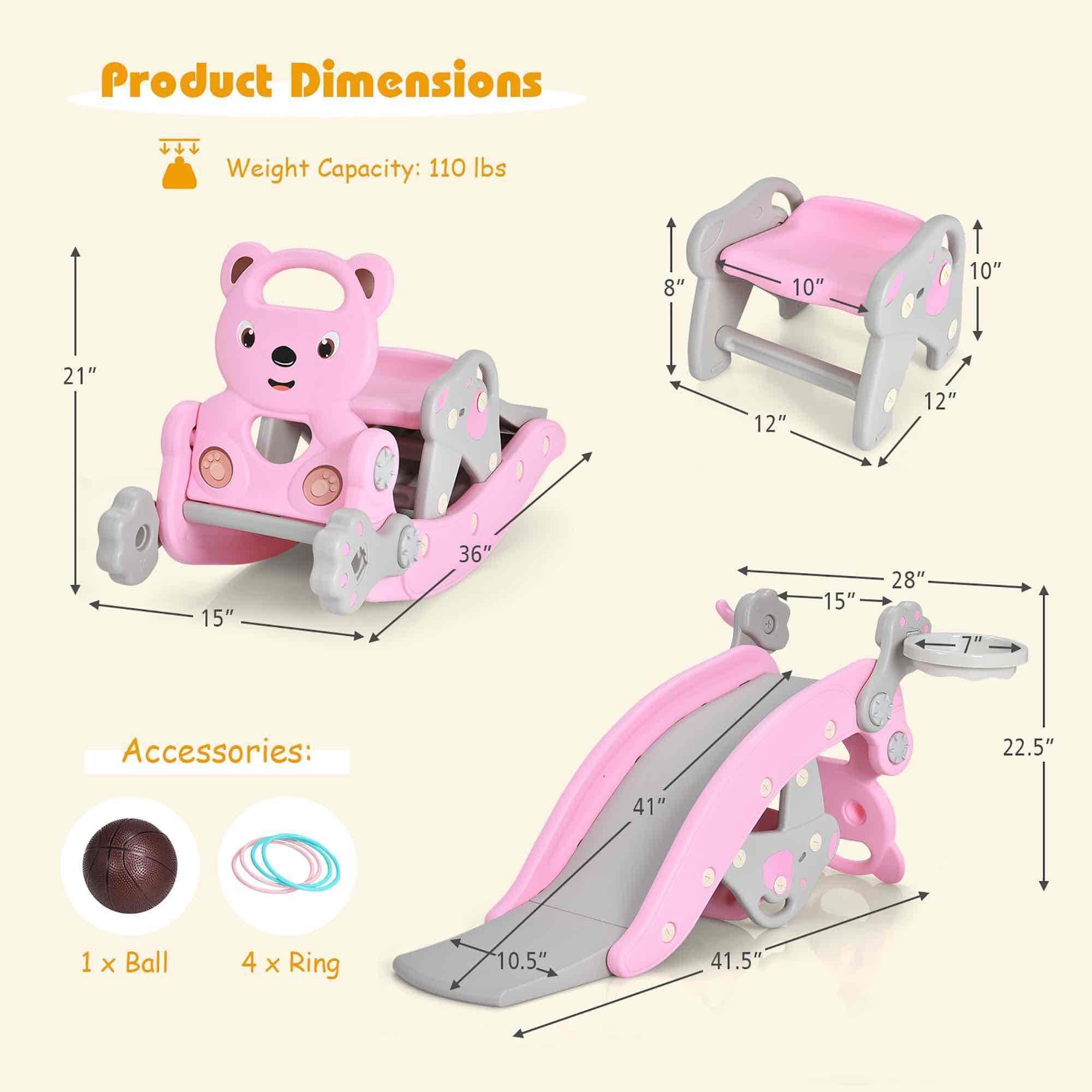 Costway 4-in-1 Rocking Horse & Slide Set Toddler Slide Playset w/Basketball Hoop