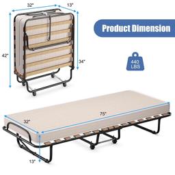 Costway Folding Bed with Mattress Portable Rollaway Cot