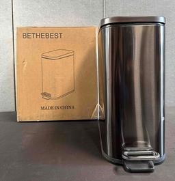 BETHEBEST 15 Liter/4 Gallon Trash Can with Soft Close Lid,Stainless Steel Trash Can with Removable