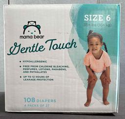 Amazon Brand - Mama Bear Gentle Touch Diapers, Hypoallergenic, Size 6, 108 Count (4 packs of 27)