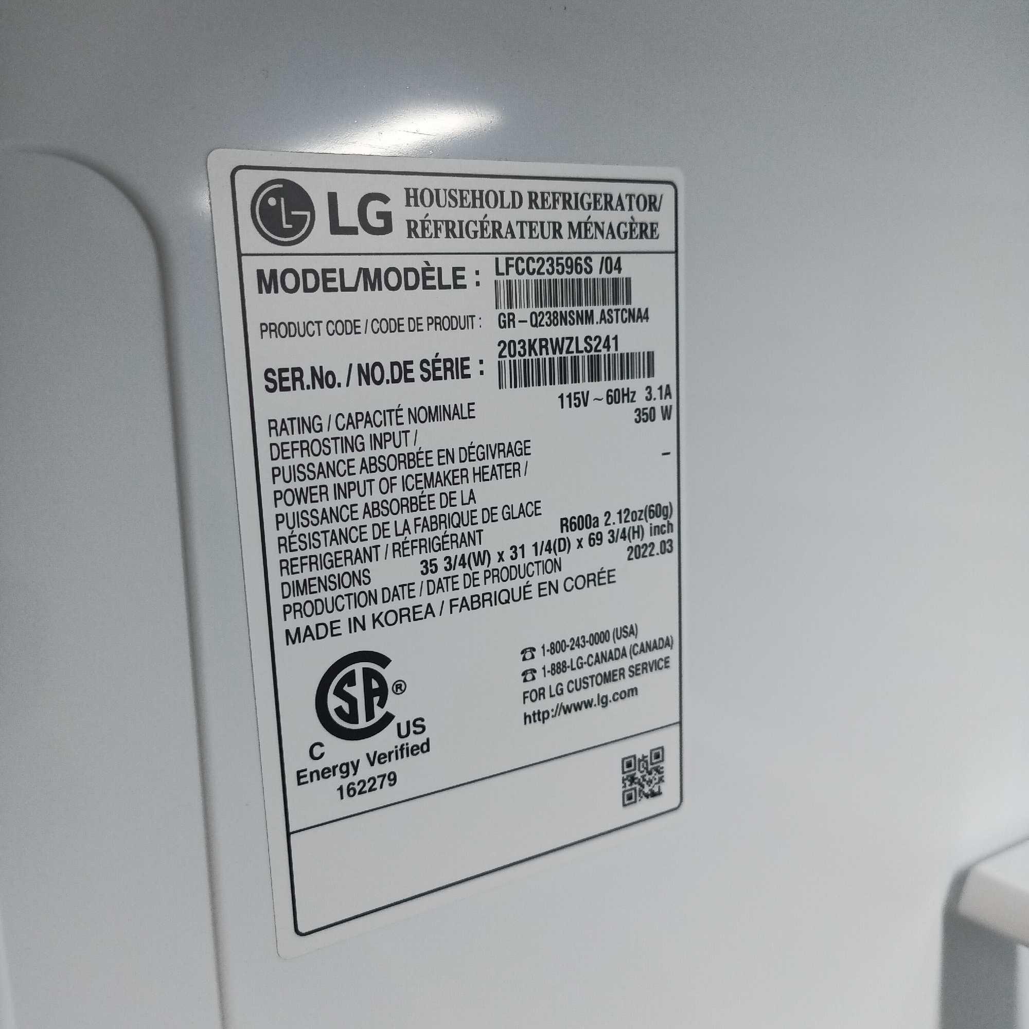 LG LFCC23596S 23 Cu. Ft. Stainless InstaView Door-in-Door Counter-Depth Refrigerator