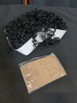 2 Black/Dark Brown Curly Hair Weave/Wigs w/ Scalp Cap