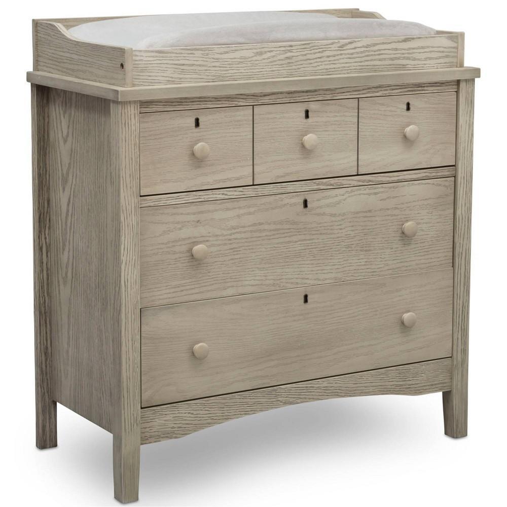 Delta Children Farmhouse 3 Drawer Dresser with Changing Top - Textured Limestone #W112030-1340