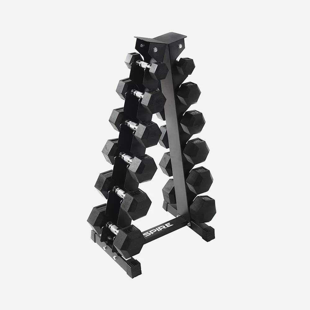 210 LB (5-30 LB) RUBBER DUMBBELL SET WITH RACK by Inspire