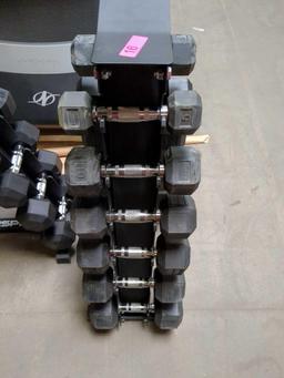 210 LB (5-30 LB) RUBBER DUMBBELL SET WITH RACK by Inspire