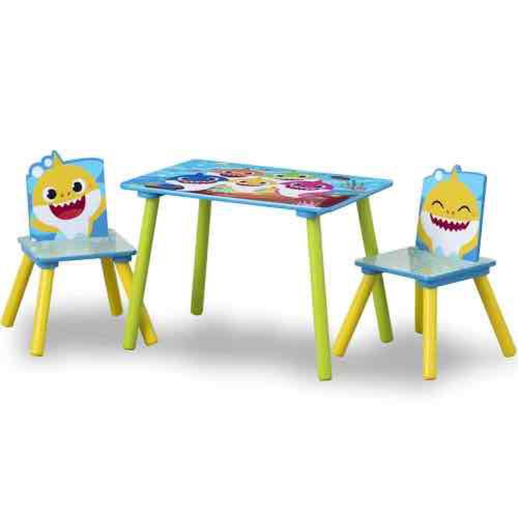 Baby Shark 4-Piece Playroom Solution by Delta Children Set Includes Table and 2 Chairs and 6-Bin Toy