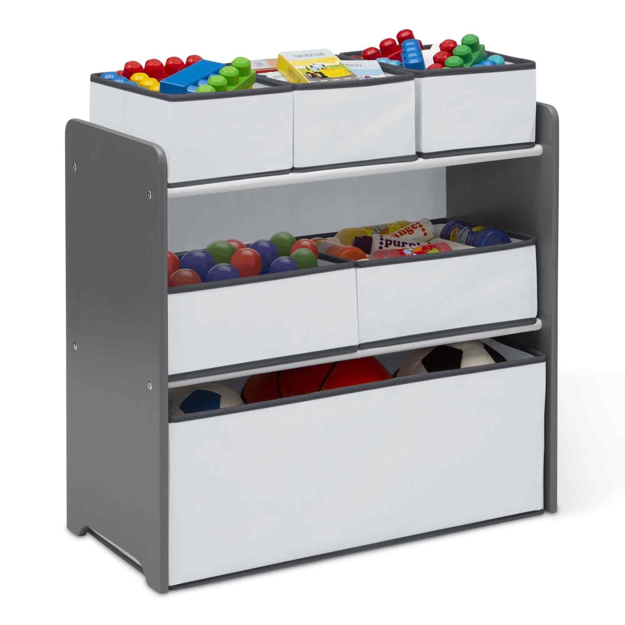 Play Table with Dry Erase Tabletop and 6 Bin Toy Organizer with Reusable Vinyl Cling Stickers,