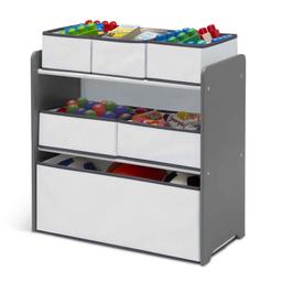 Play Table with Dry Erase Tabletop and 6 Bin Toy Organizer with Reusable Vinyl Cling Stickers,