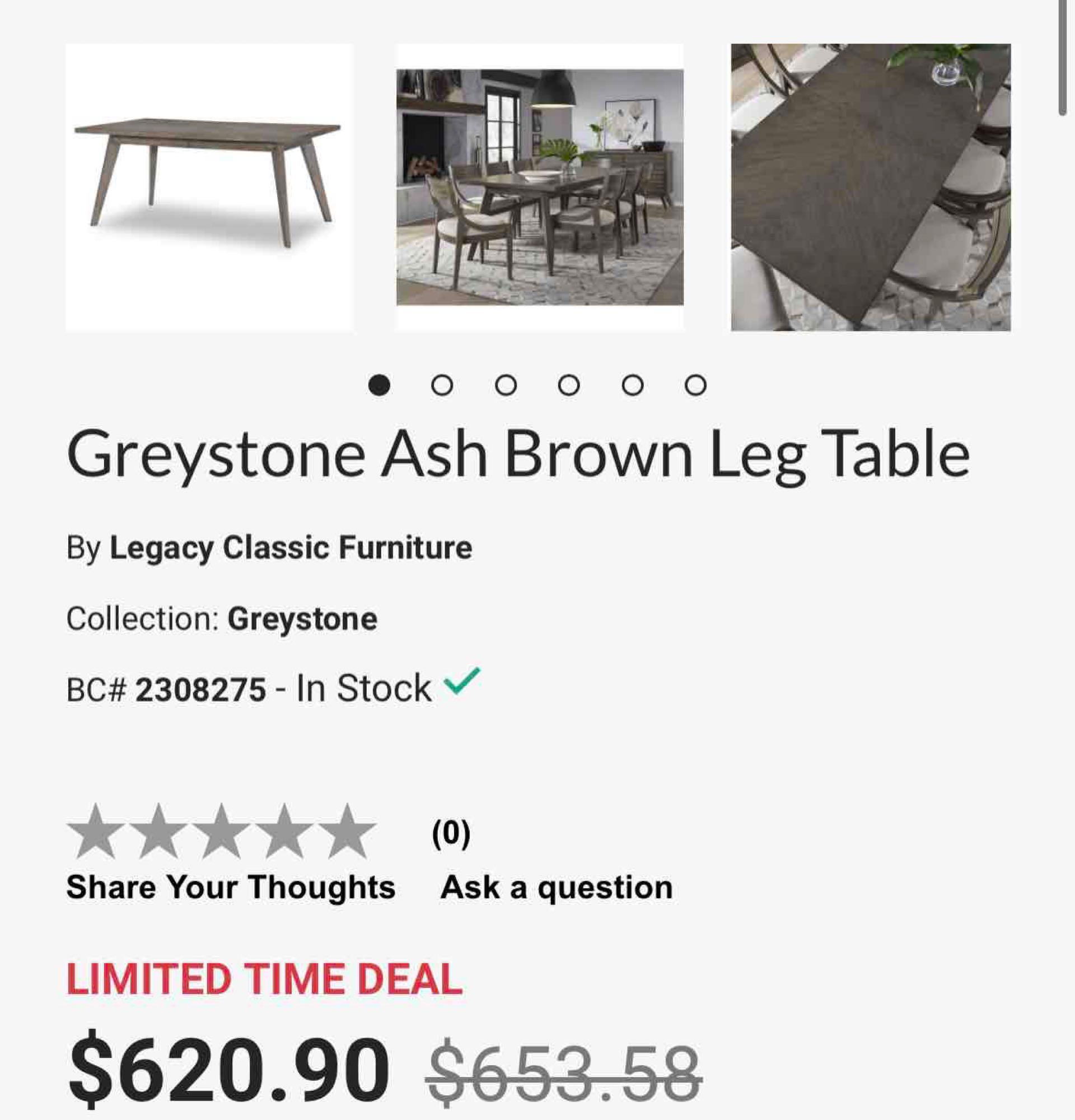 Legacy Classic Furniture Casual Dining Greystone Rect. Leg Table