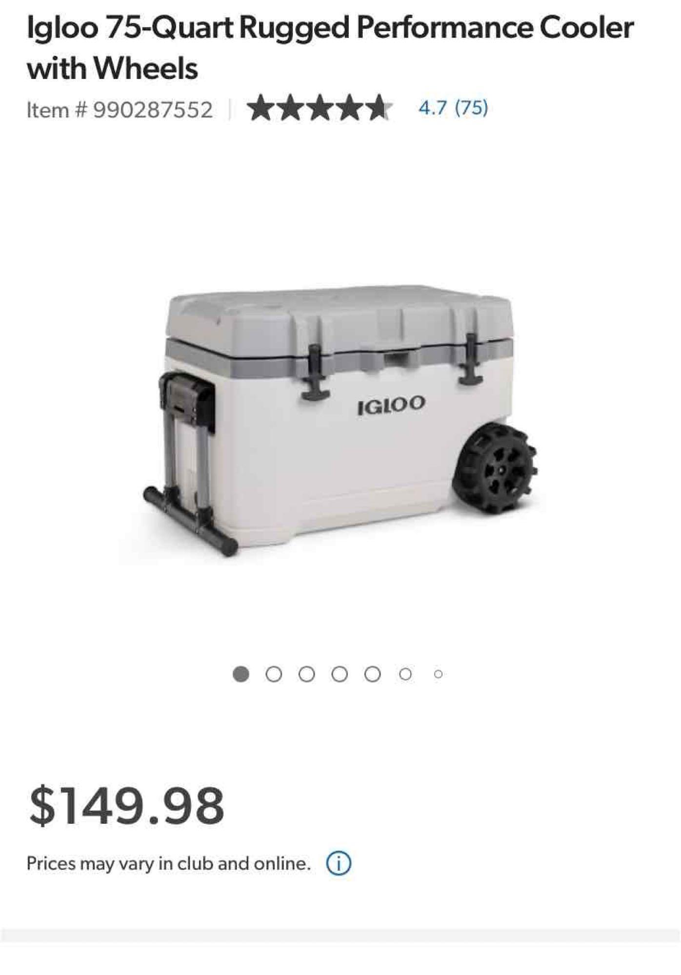 Igloo 75-Quart Rugged Performance Cooler with Wheels