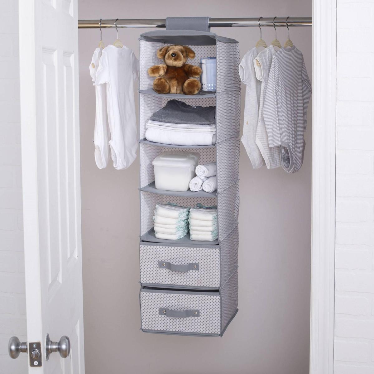 Delta Children 6-Shelf Hanging Storage Unit with 2 Drawers Grey