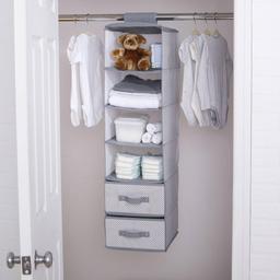 Delta Children 6-Shelf Hanging Storage Unit with 2 Drawers Grey