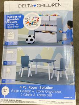 Delta Children 4 Piece Room Solution 6 Bin Design & Store Organizer, 2 Chair & Table Set