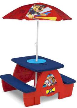 Delta Children 4 Seat Activity Picnic Table with Umbrella and Lego Compatible Tabletop