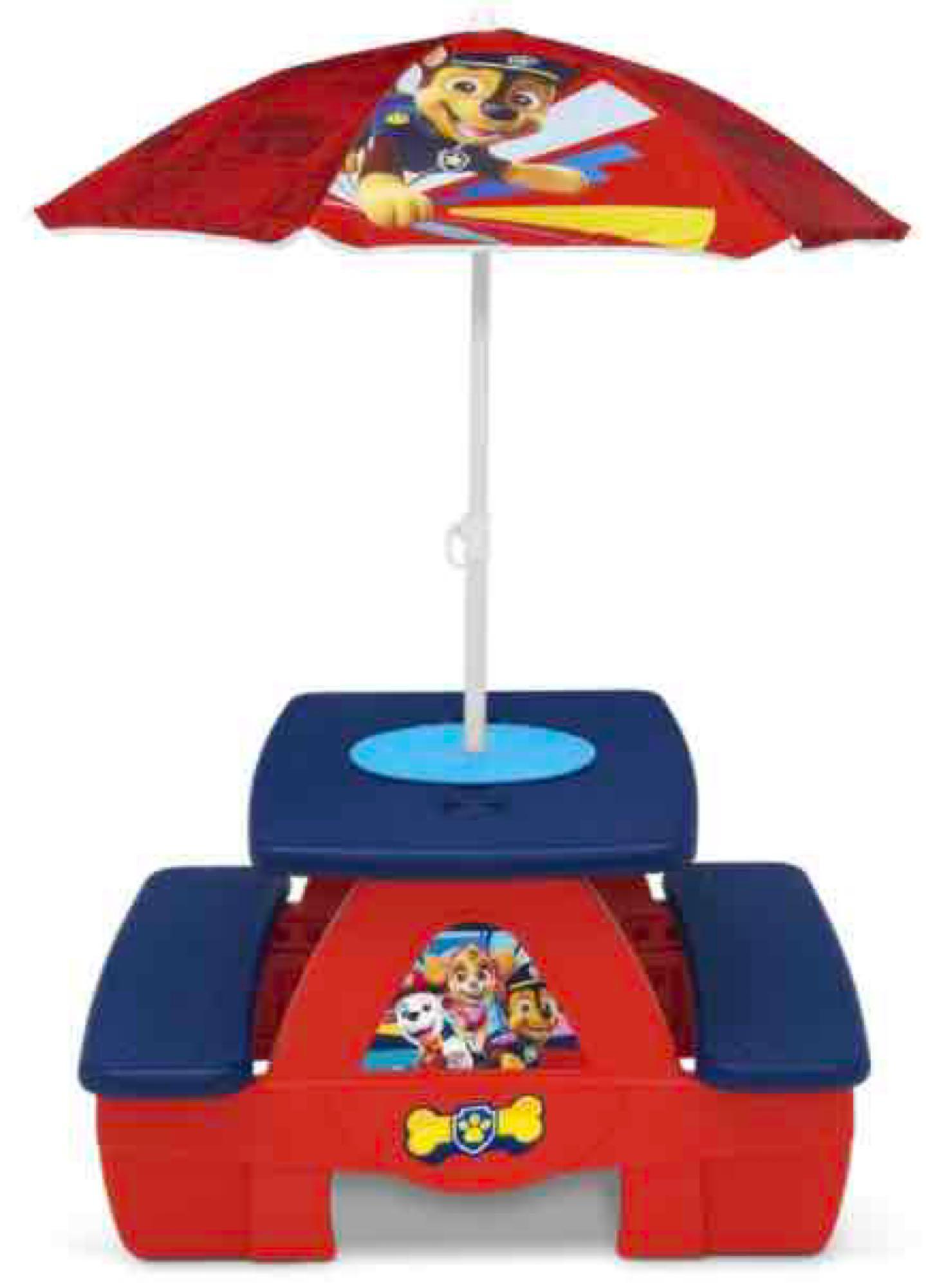 Delta Children 4 Seat Activity Picnic Table with Umbrella and Lego Compatible Tabletop