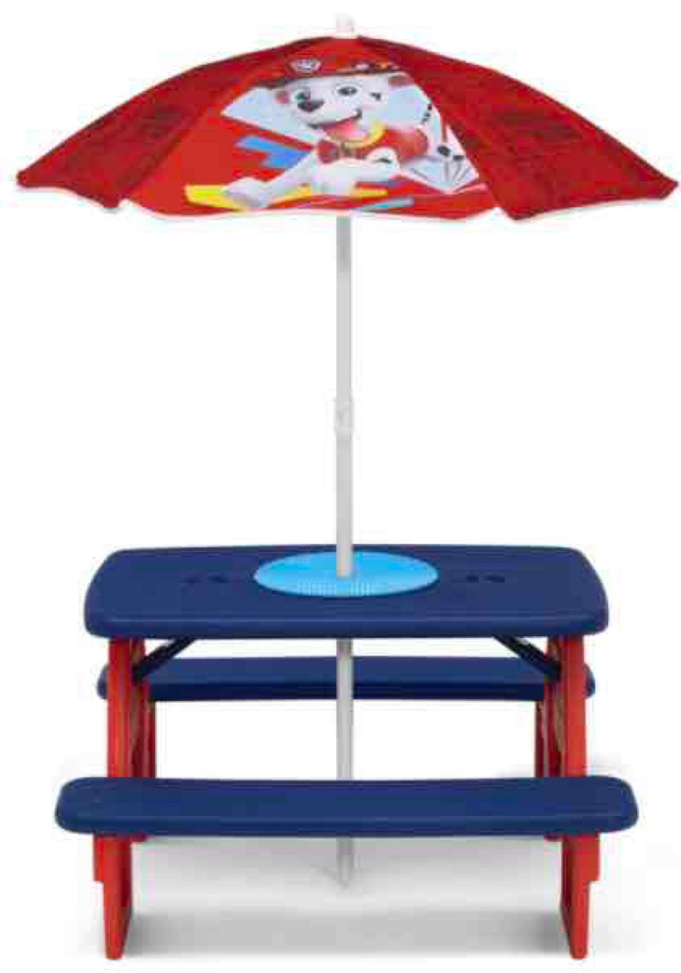Delta Children 4 Seat Activity Picnic Table with Umbrella and Lego Compatible Tabletop