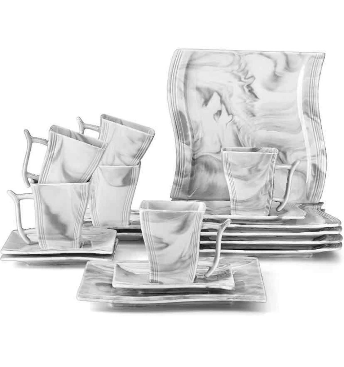 MALACASA Square Plates Cups and Saucers Set