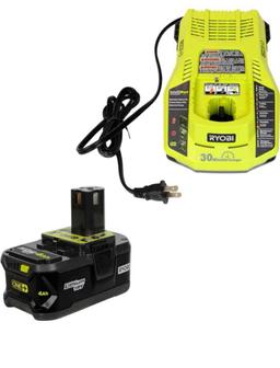 Ryobi (1) P117 18V Battery Charger & (1) P197 18V 4.0Ah Battery Pack