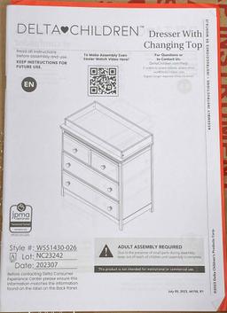 Delta Children 3 Drawer Dresser with Drawer Interlocks with Changing Top