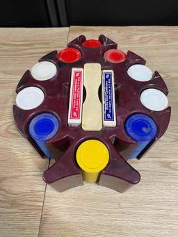 VINTAGE POKER CHIP CADDY WITH CHIPS