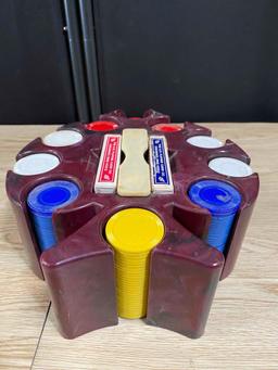 VINTAGE POKER CHIP CADDY WITH CHIPS