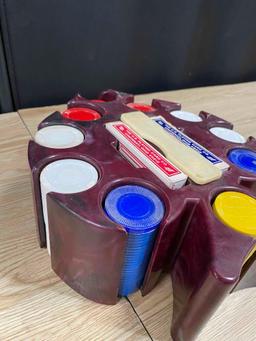 VINTAGE POKER CHIP CADDY WITH CHIPS