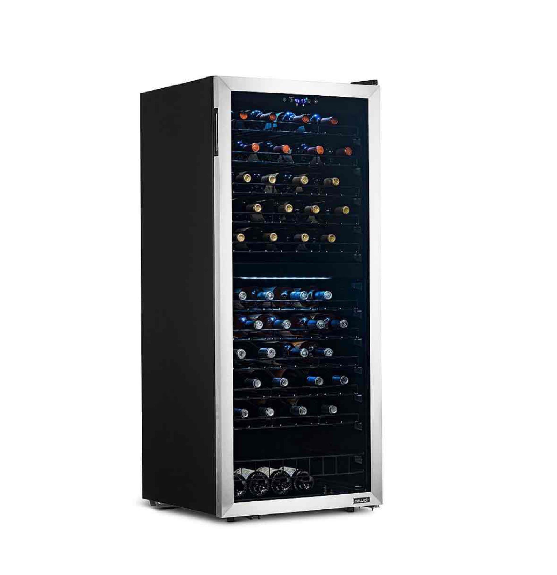 NewAir - 98-Bottle Dual Zone Wine Fridge, Low-Vibration Inverter Compressor, Ultra-Quiet, Adjustable
