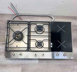 Bertazzoni Professional 36 Inch Segmented Gas/Induction Cooktop with 2 Induction Zones, 3 Sealed Gas