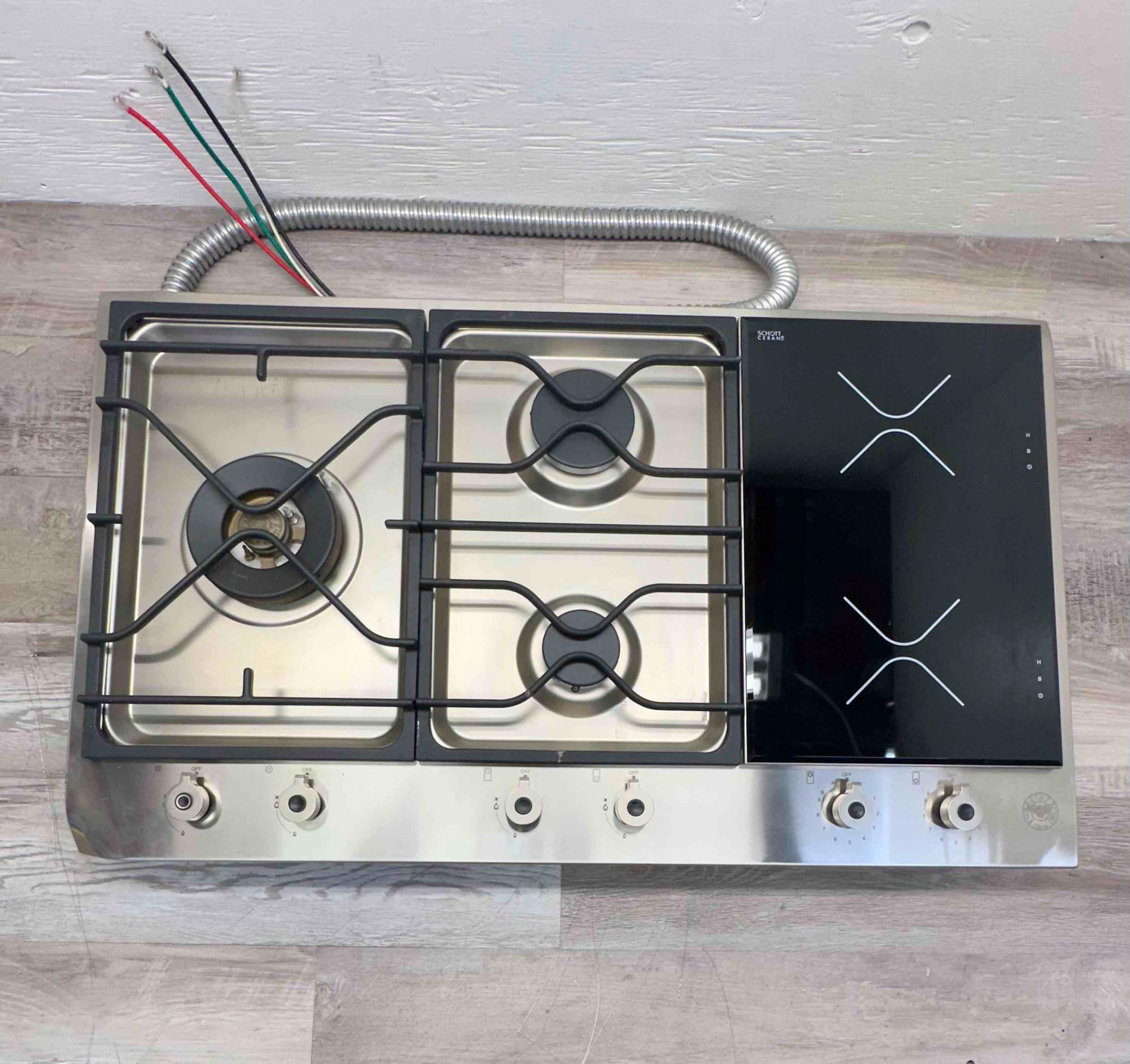 Bertazzoni Professional 36 Inch Segmented Gas/Induction Cooktop with 2 Induction Zones, 3 Sealed Gas