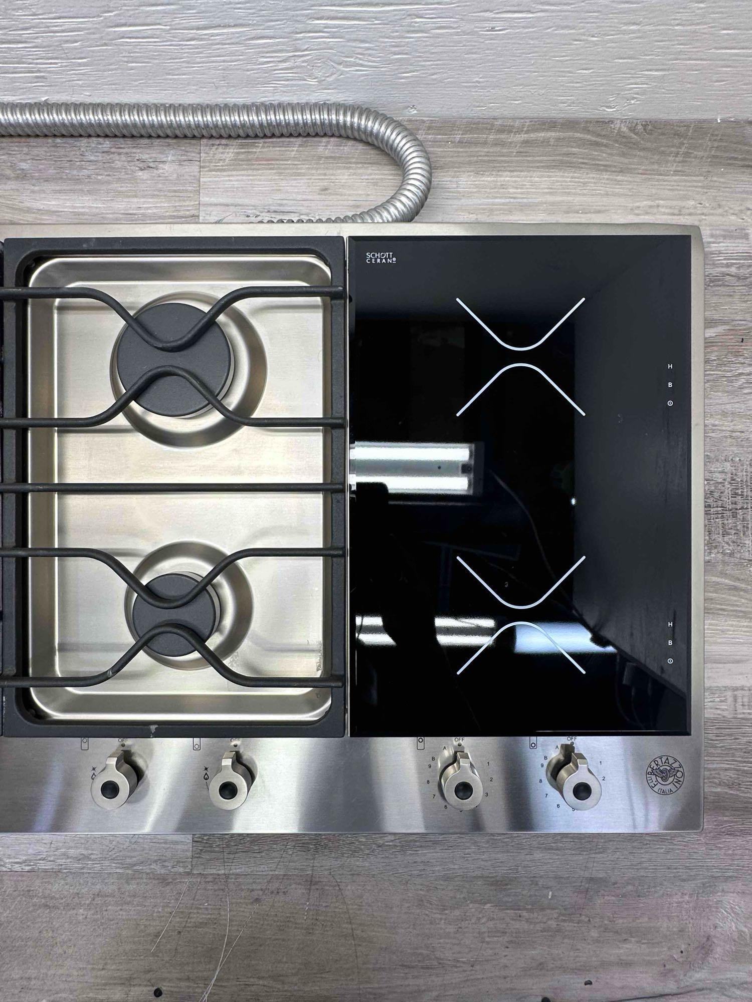 Bertazzoni Professional 36 Inch Segmented Gas/Induction Cooktop with 2 Induction Zones, 3 Sealed Gas