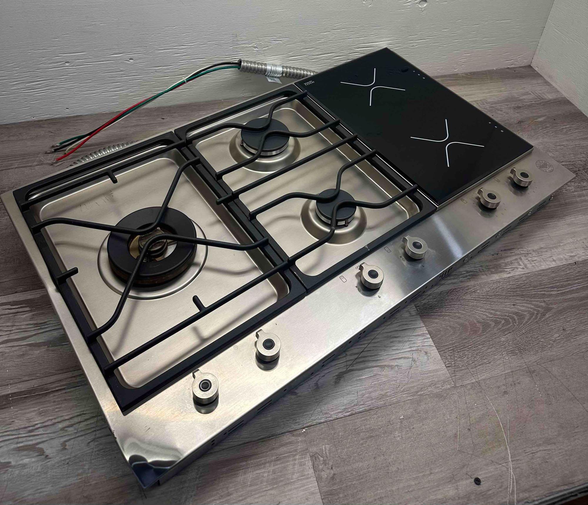 Bertazzoni Professional 36 Inch Segmented Gas/Induction Cooktop with 2 Induction Zones, 3 Sealed Gas