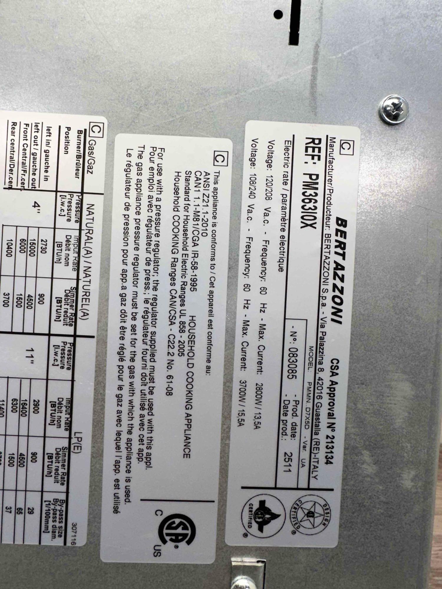 Bertazzoni Professional 36 Inch Segmented Gas/Induction Cooktop with 2 Induction Zones, 3 Sealed Gas