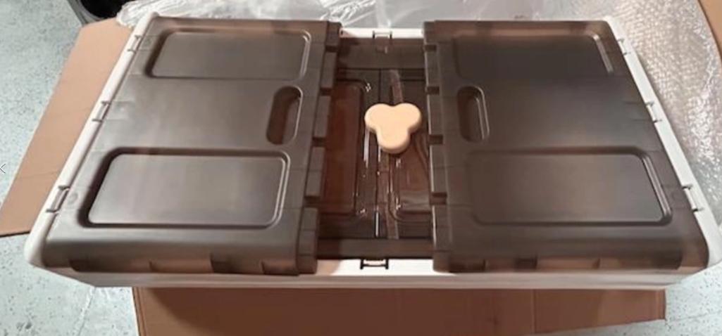 New in box.... 3 Pack - Collapsible Plastic Storage Bins w/ Rolling wheels...