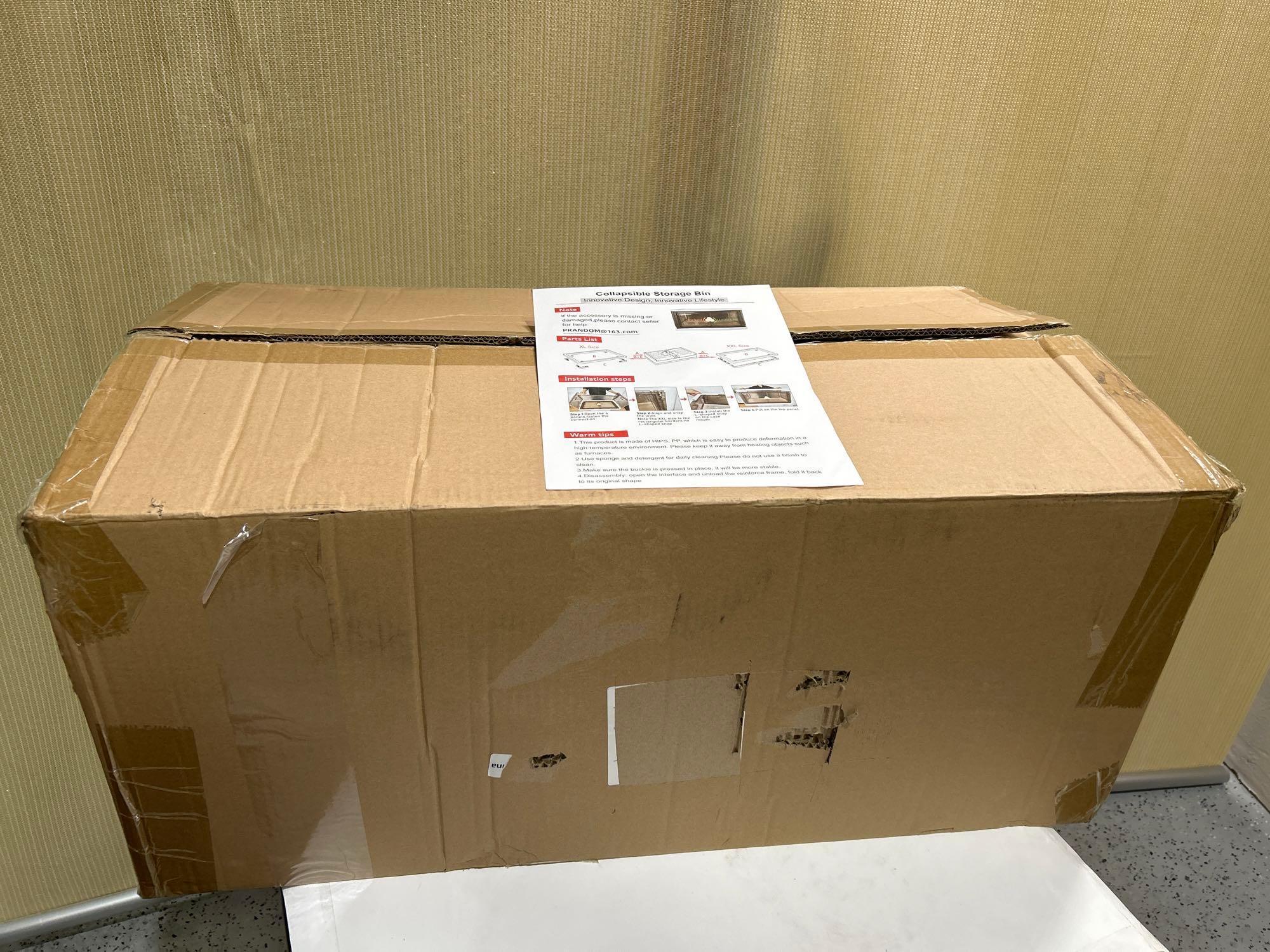New in box.... 3 Pack - Collapsible Plastic Storage Bins w/ Rolling wheels...